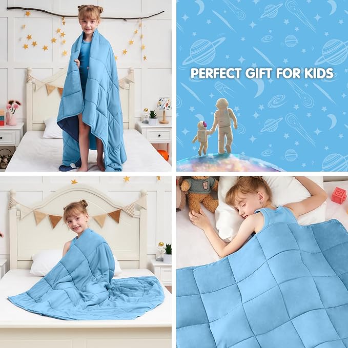 yescool Blue Weighted Blanket 3 Pounds Cooling Weighted Lap Blanket, Heavy Blankets for Sleeping, Weighted Throw Blanket Gifts for 20-40lbs, 36"x48"
