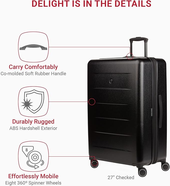 SwissGear 8020 Eclipse Hardside Expandable Luggage with Spinner Wheels, Black, 3-Piece Set (18/24/27)