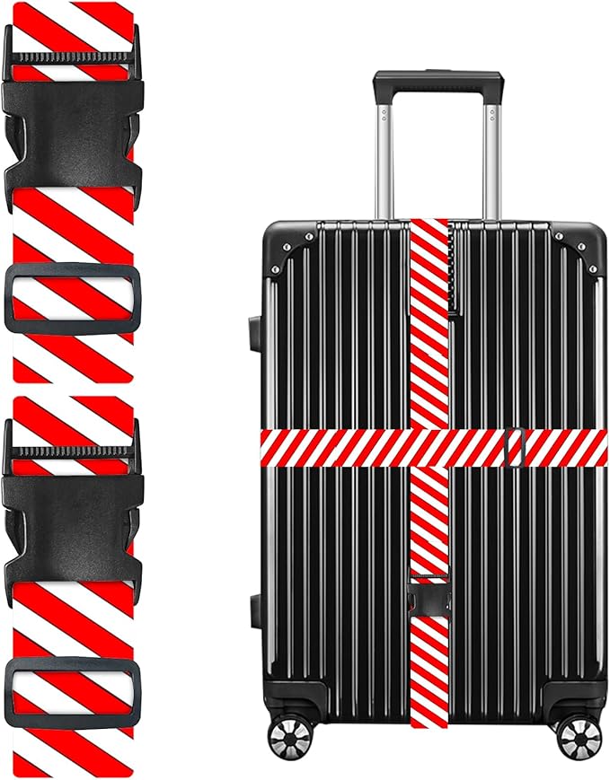 Nuxovilar Luggage Straps red White Diagonal Stripe Polyester 1.96x90.5inch 2 Set Suitcase Cargo Strap Travel Gear Family Vacation Cruise Terminal car Ride