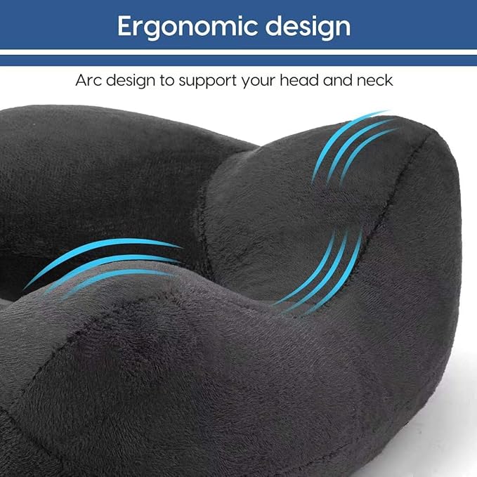 Inflatable Travel Pillow for Airplane Inflatable Neck Pillow for Traveling with Soft Velvet Washable Cover for Sleeping, Airplane,Train, Car, Office, Contoured Eye Masks, Earplugs (Dark Gray)