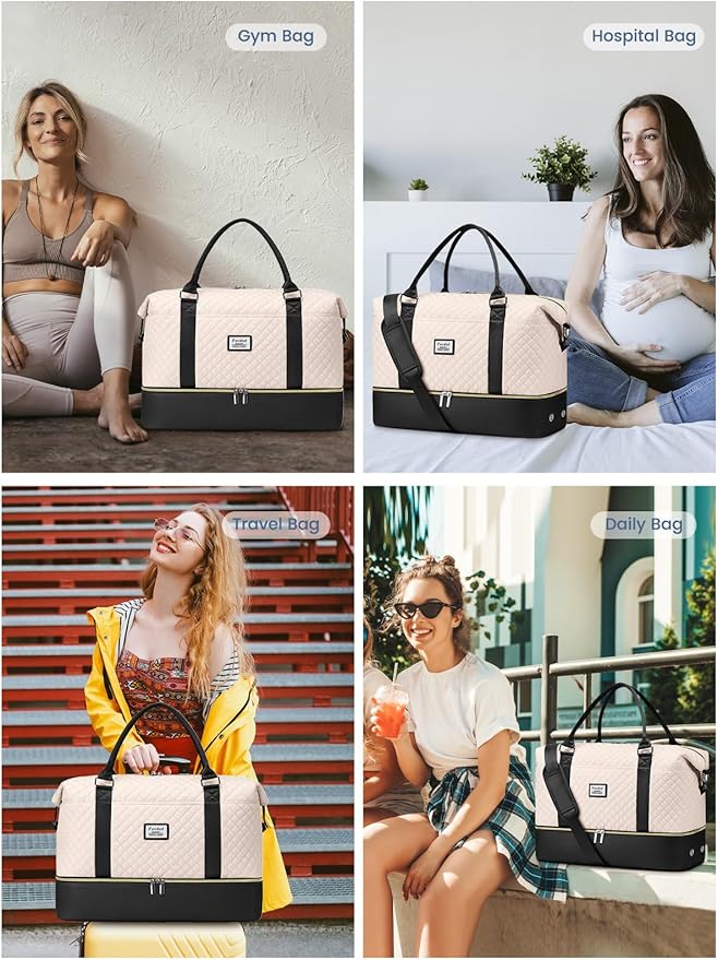 Travel Weekender Duffle Bags for Women: Overnight Bags with Shoe Compartment Large Carry on Weekend Bag with Toiletry Bag & Wet Pocket Tote Duffel Hospital Bag for Women Labor Delivery 3 PCS Set