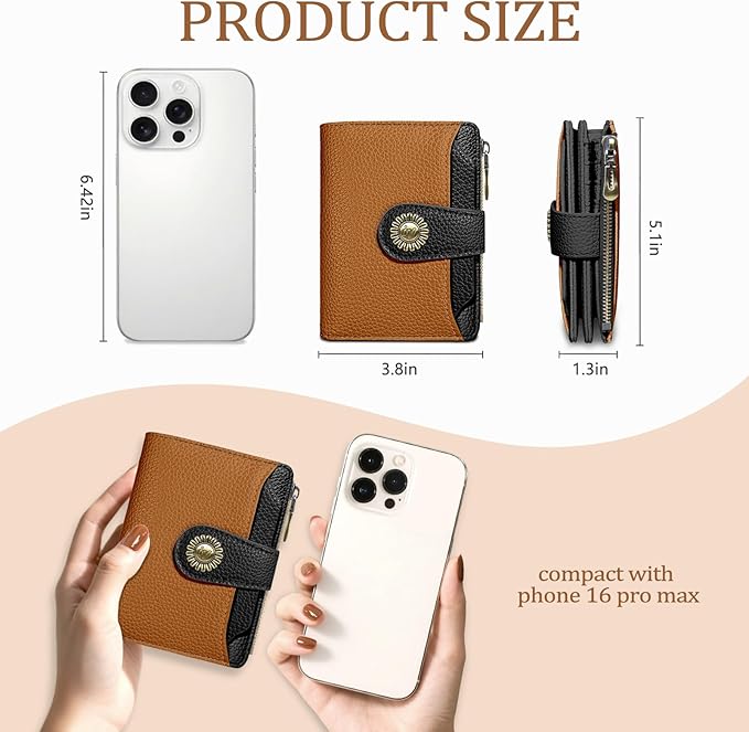 Icycay Small Wallet Women RFID Blocking Bifold, Credit Card Holder, Zipper Coin Pocket, PU Leather, Compact, Travel, 4 ID Window, 14 Card Slots, Cash Purse, Ladies Woman Female Girls