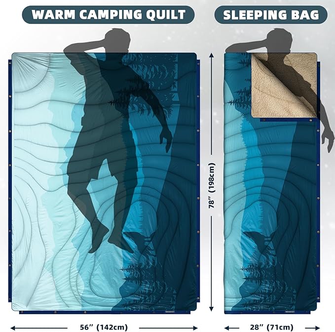 Outdoor Camping Blanket - Puffy Camping Blanket Packable,Sherpa Fleece Warm Blanket for Camping, Outdoors, Travel, Stadium, Festivals, Beach, Hammock 56"x 78" Machine Washable, DWR, Lightweight