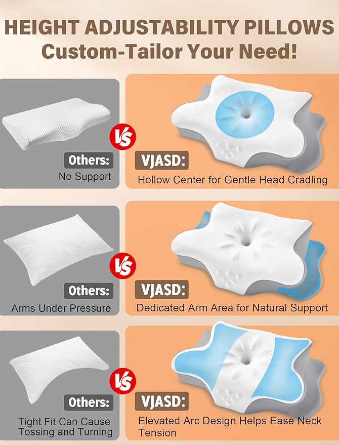 Cervical Neck Pillow for Pain Relief – Ergonomic Memory Foam Pillow for Side Sleeper Contour Orthopedic Bed Pillow for Neck Support with Cooling Cover – Ideal Christmas Birthday Gift for Women Men