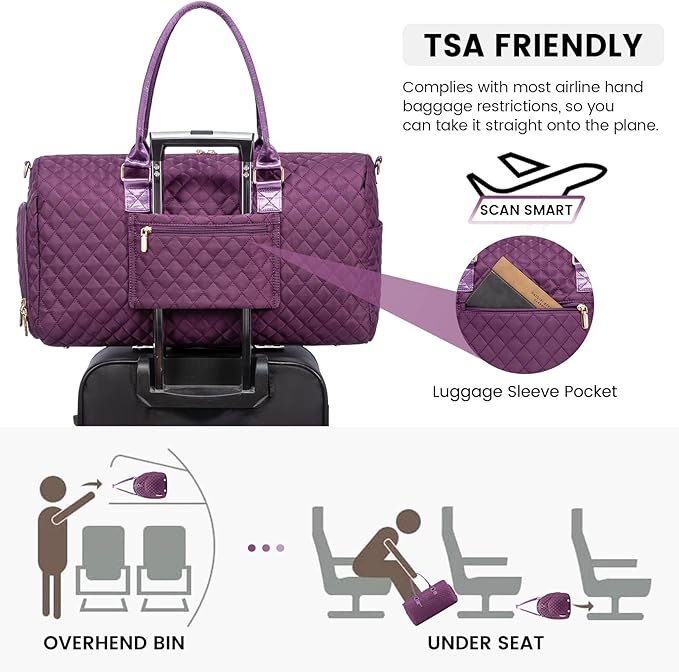 LOVEVOOK Travel Duffle Bag, Weekender Bag for Women with Toiletry Bag, Carry on Overnight Bag with Shoe Compartment, Gym Duffel Bag with Wet Pocket, Mommy Hospital Bags for Labor and Delivery
