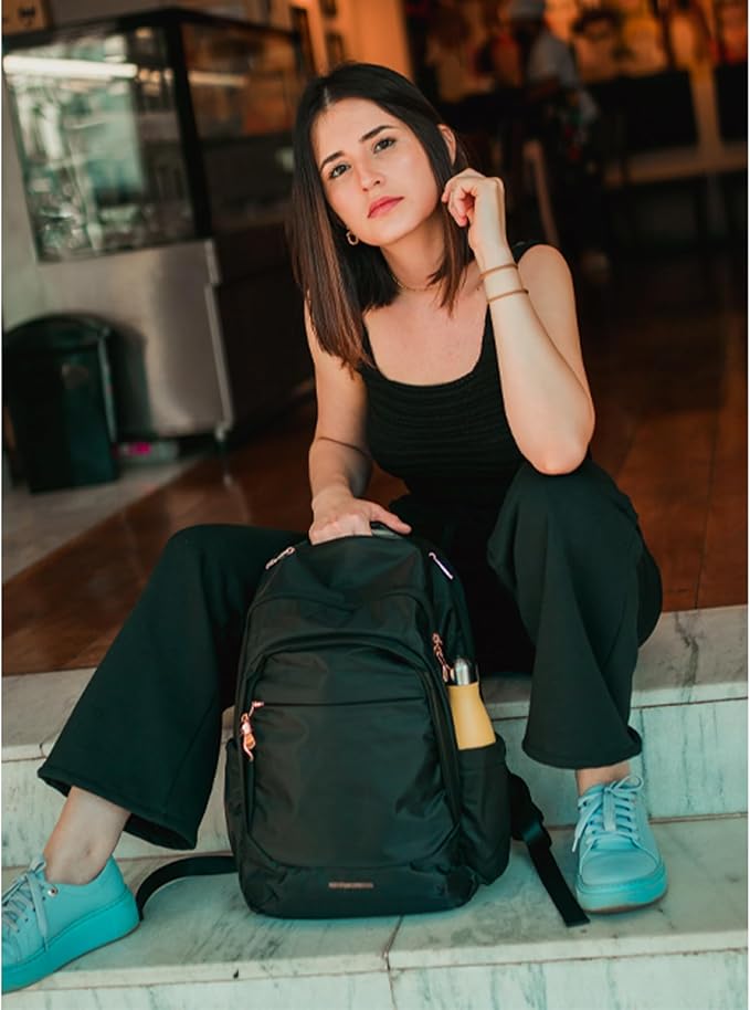 LIGHT FLIGHT Travel Backpack for Women, 15.6 Inch Laptop Backpack with USB Charging Hole, Water Resistant College Bookbag, Large Capacity Black Computer Backpacks for Work, Black