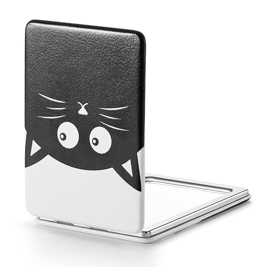 OMIRO 1X/3X Magnifying Mirror, Unique Painting Compact Mirror with Classical PU Leather, 2.4" W x 3.4" L (Black Cat)