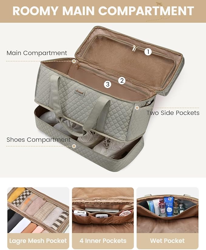 LOVEVOOK Large Travel Duffle Bag, Weekender Bags for Women With Shoe Compartment, Overnight Hospital Bag For Women Labor Delivery, Carry on Bag Personal Item Travel Bag, Yoga Gym Duffel Bag