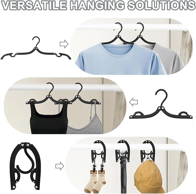24 PCS Travel Hangers - Cruise Ship Essentials Portable Folding Clothes Hangers Travel Essentials Foldable Clothes Drying Rack for Travel (Black)