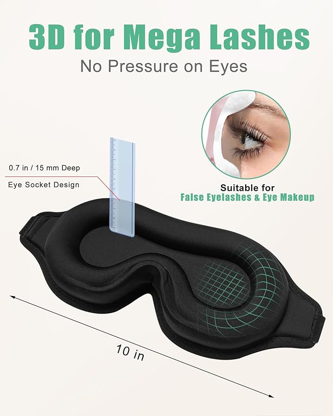 BeeVines 2 Pack 3D Contoured Sleep Mask Sleeping Eye Masks for Lash Extensions, Night Molded Mask with Adjustable Strap, 100% Block Light Eye Shade Cover for Traveling Yoga Nap