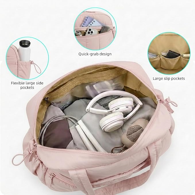 Mini Gym Bag for Women Girls, Crossbody Tote Bag with Wet Pocket, Water Resistant Travel Duffle Bag, Dance Workout Sport Bag, Pink (Pink, M)