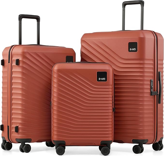 Coolife Luggage Suitcases Hardside Lightweight: Durable PC Expandable Travel 3 Piece Set with Dual Spinner Wheels & TSA Lock, 20/24/28 (20" Expandable) (Brown, 3-Piece Set (20/24/28))