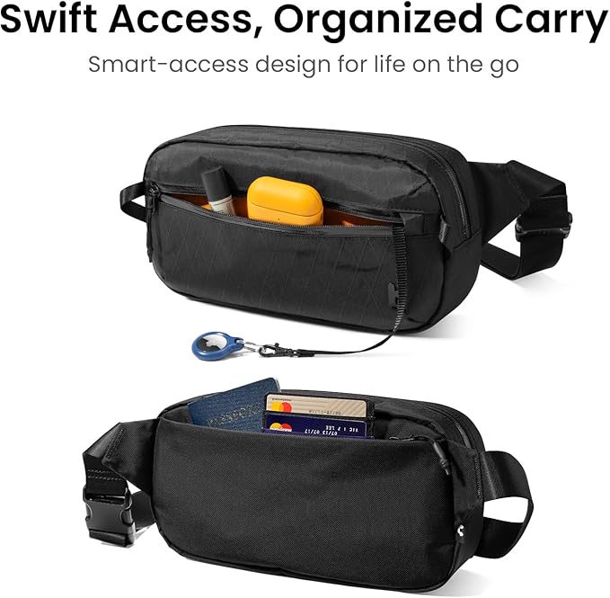 tomtoc 3.5L X-Pac Sling Bag with RFID Blocking, Crossbody Bag Minimalist Chest Shoulder Pack for Men/Women, Water-resistant Lightweight Casual Funny Pack for Travel/Daily Commute