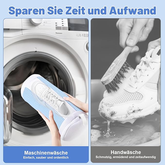 Shoe Washing Machine Bags, 2 PCS Reusable Blue+White Chenille Laundry Bags for Washing Machine, 360 Wrap-Around Clean Shoe Laundry Bags with Hidden Zipper