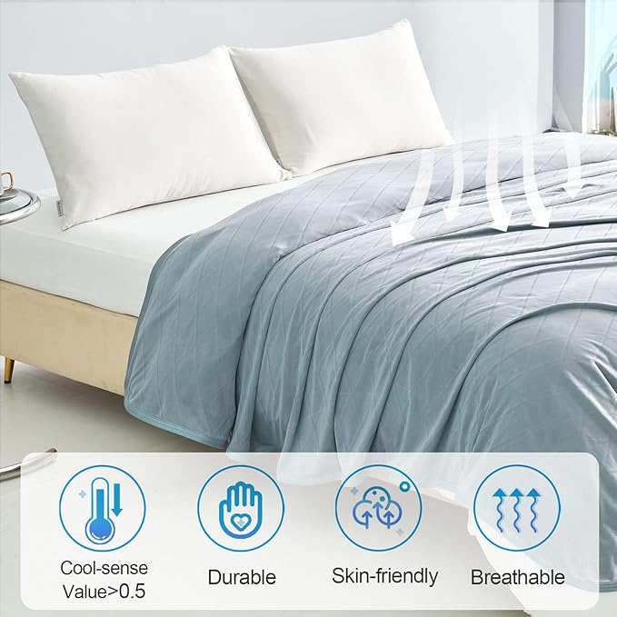 Ailemei Direct 【Upgraded Fabric Cooling Blanket for Hot Sleepers, Twin/Full Size Lightweight Breathable Summer Bed Blankets, Q-Max >0.5 Jade Fiber,Keep Body Cool Hot Flashes Night Sweats,60"x90"
