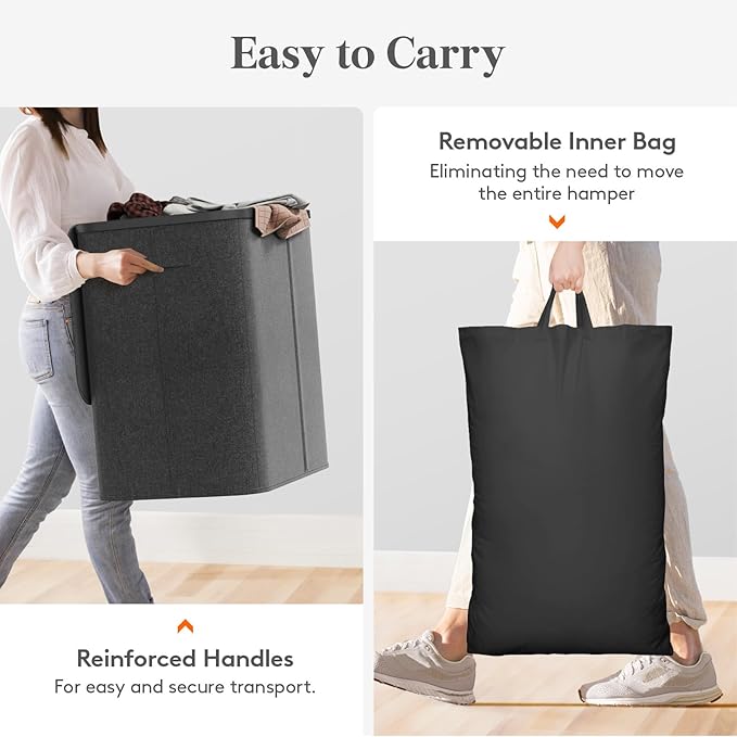 Lifewit 145L Large Laundry Basket with Lid, Laundry Hamper with Plastic Handles and Removable Bag, Foldable Tall Dirty Clothes Hampers for Laundry for Laundry Room, Bedroom, Bathroom, Dorm, Dark Gray