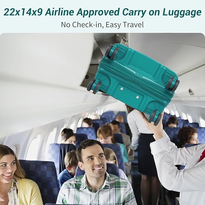 Kono Luggage Sets 3 Piece Hard Shell Travel Trolley 4 Spinner Wheels Lightweight Polypropylene Suitcase with TSA Lock (Turquoise, 20/24/28 Set)