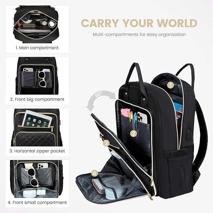 LOVEVOOK Extra Large Travel Backpack Stylish Laptop Backpack Purses for Women, Water Resistant Business Teacher Nurse College Work Computer Bag with USB Charging Port, Fits 18" Laptop