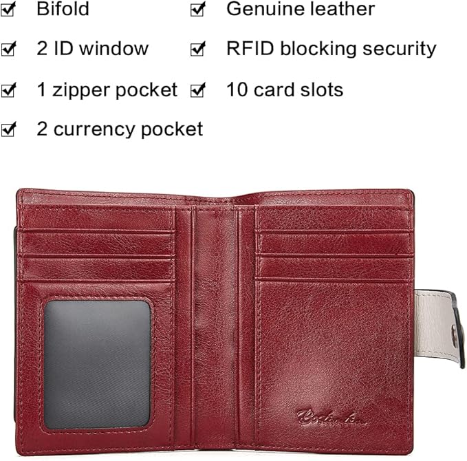 BOSTANTEN Women Leather Wallet RFID Blocking Small Bifold Zipper Pocket Wallet Card Case Purse with ID Window