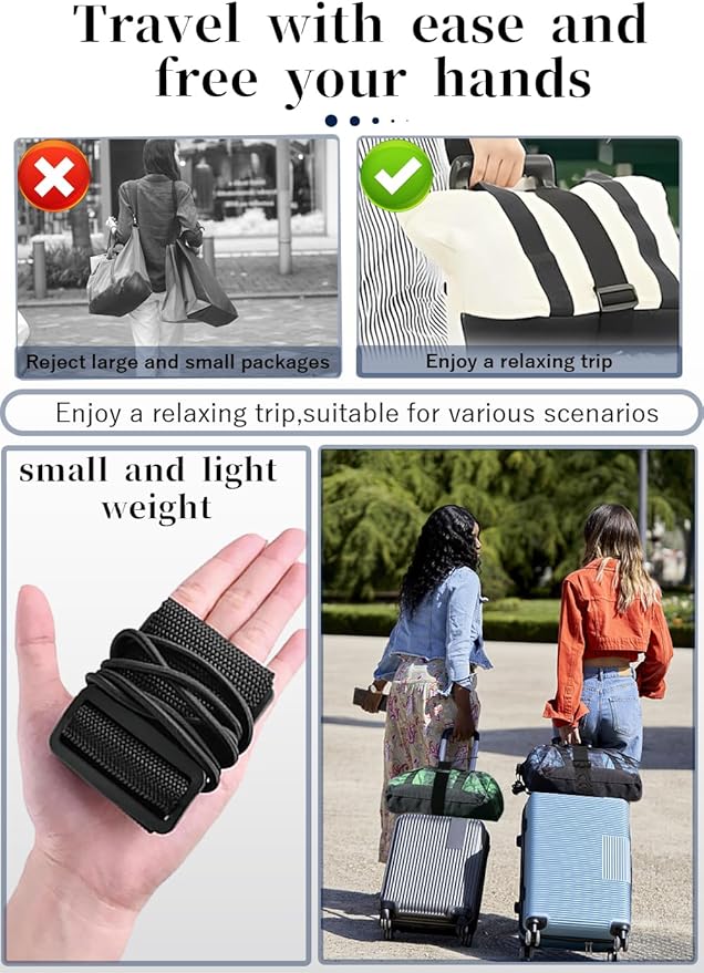 2Pcs Luggage Straps Bag Bungee Luggage Straps Suitcase Adjustable Belt，Add a Bag Easy to Travel Suitcase Elastic Strap Belt Luggage Accessories(Black-2Pcs)