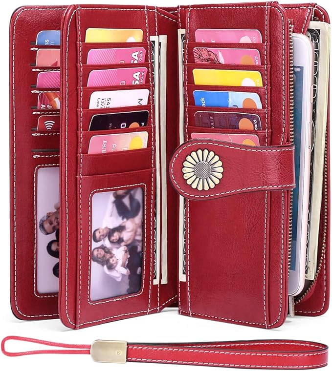 SENDEFN Wallets for Women Leather Credit Card Holder with RFID Blocking Large Capacity Wristlet | with RFID Blocking, Large Capacity, Wristlet, with RFID Blocking, Large Capacity, Wristlet