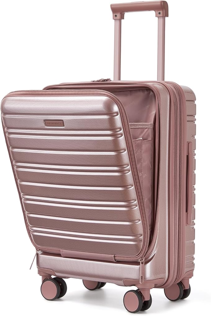 LARVENDER Carry On Luggage 22x14x9 Airline Approved, 20 Inch Expandable PC+ABS Hardside Carry On Luggage with Front Pocket Spinner Wheels TSA Lock for Women Men (Rose Gold)