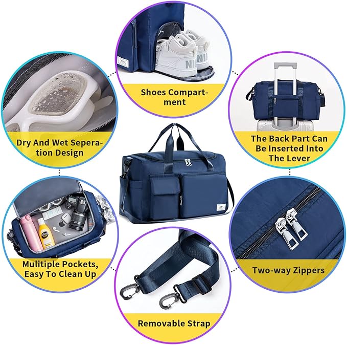 FIORETTO Women's Gym Duffle Bag with Shoes Compartment, 30L Capacity, Ideal for Travel, Gym, Sports, Duffel, Weekender