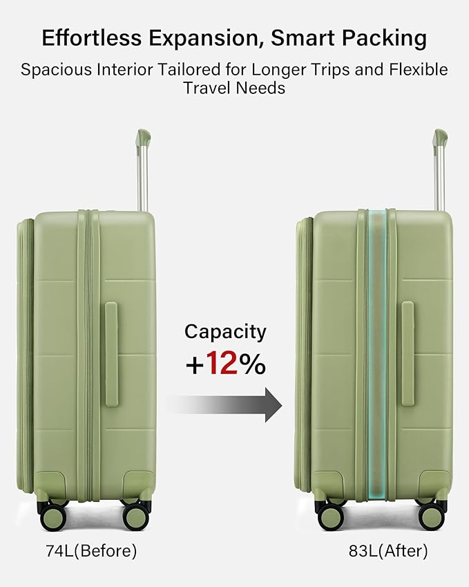 Hanke Hardside Expandable Checked Luggage, 24 Inch Top Opening Trunk Luggages with Spinner Wheels, All-PC Hard Shell Suitcase, Lightweight TSA Checked-Medium(Bamboo Green, 83L)