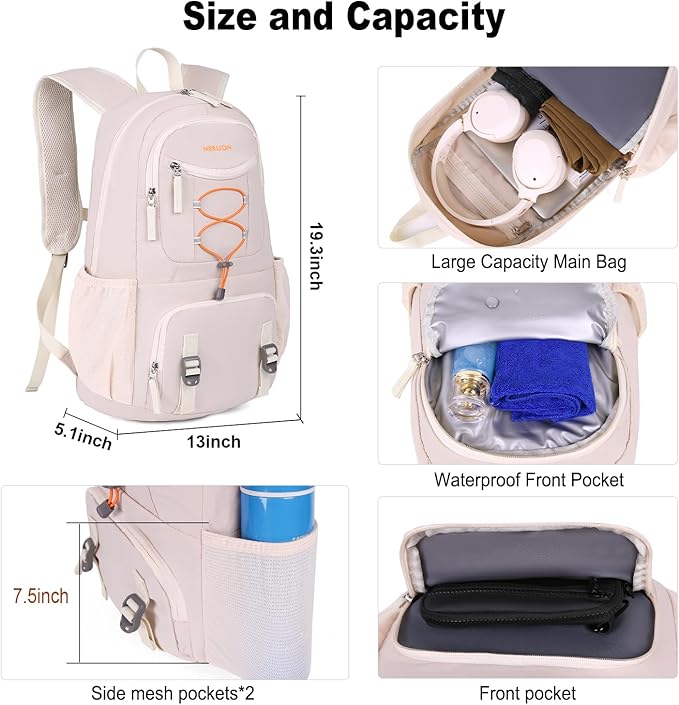 Nerlion 35L Hiking Backpack Travel Backpack for Men Women Camping Waterproof Outdoor Hiking Daypack Lightweight Backpack Beige Orange