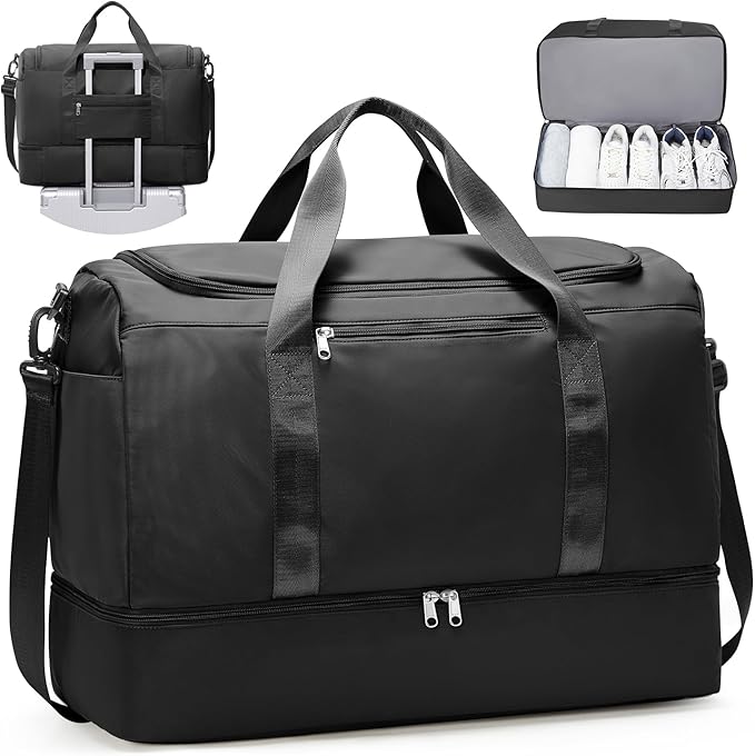 Travel Duffle Bag with Shoe Compartment, XL Weekender Bags for Women, Carry On Overnight Bags for Gym Sports & Business Trips, Water-Resistant Hospital Bag for Labor and Delivery