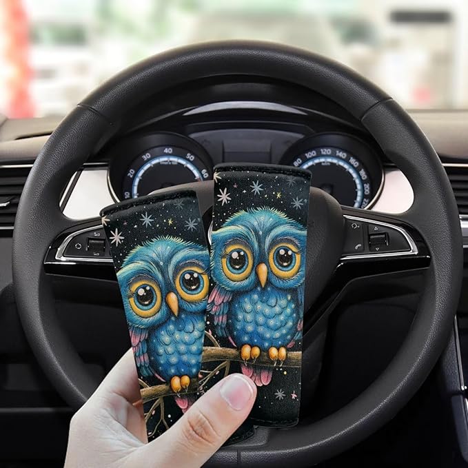 BIGCARJOB Animal Owl Luggage Handle Wrap for Suitcase 2 Pack Blue Owl Print No-Slip Door Handle Protector Covers Luggage Handles Wrap Grips Personalized Luggage Tags Replacement