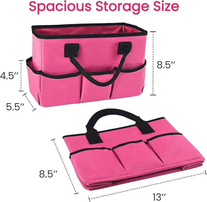 Godery Desktop Tote and Organizer, Teacher Helper Caddy Bag for Arts, Books, Stationery, Office Desk Organization, Make-up Storage with Handles for Travel, Pink