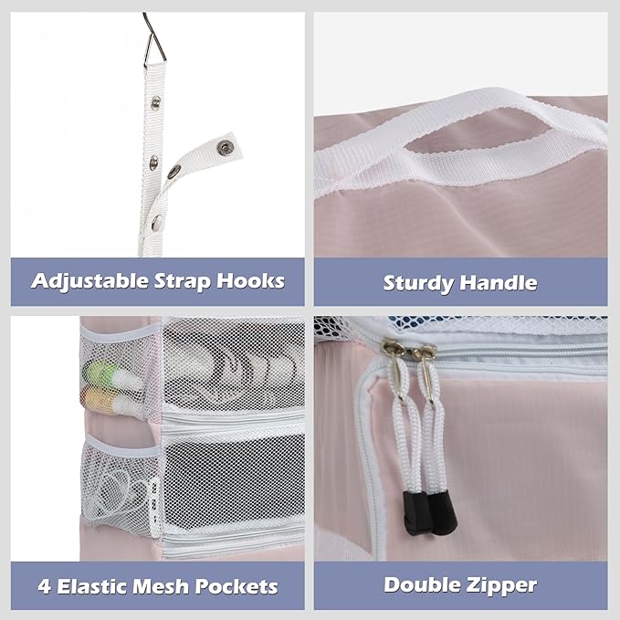 Surblue Travel Hanging Luggage Organizer Portable Suitcase Closet Organizer Multiple Compartments Collapsible Compression Packing Cubes Shelf, Pink, M