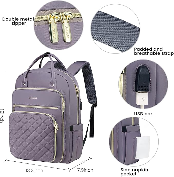 LOVEVOOK Laptop Backpack for Women, Water Resistant Travel Work Backpacks Purse Stylish College Business Teacher Nurse Computer Bag with USB Charging Port, Fits 17" Laptop