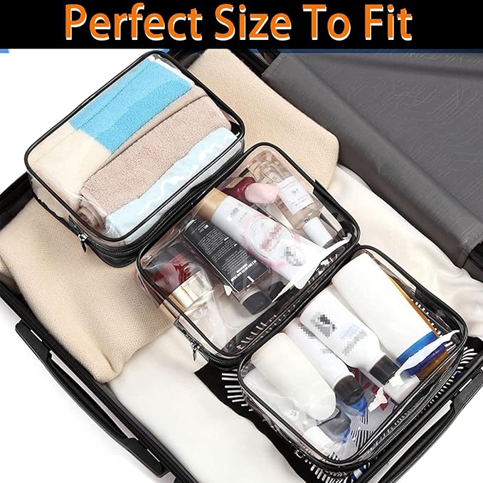 12 Pieces Clear Makeup Bags, TSA Approved Toiletry Bag for Travel, PVC Transparent Cosmetic Pouch with Zipper, Waterproof Vinyl Plastic Organizer Case for Vacation Bathroom (Medium)