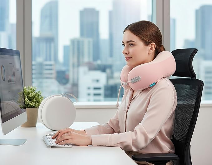 Ergonomic Memory Foam Travel Pillow with EVA Hard Case, Supportive Neck Pillow for Airplane & Long Flights, Cooling Washable Cover, Compact Travel Essential (Pink)