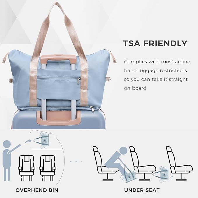 4-Piece Luggage Set, Suitcase with TSA Lock Travel Duffel Bag Wet-Dry Toiletry Bag, Blue