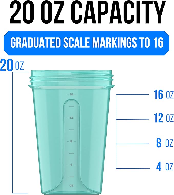VELOMIX -2 Pack- 20 oz Protein Shaker Bottles for Protein Mixes - 2x Wire Whisk | Leak Proof Shaker Cups for Protein Shakes and Pre Workout | Protein Shaker Bottle Pack (Midnight Aqua)