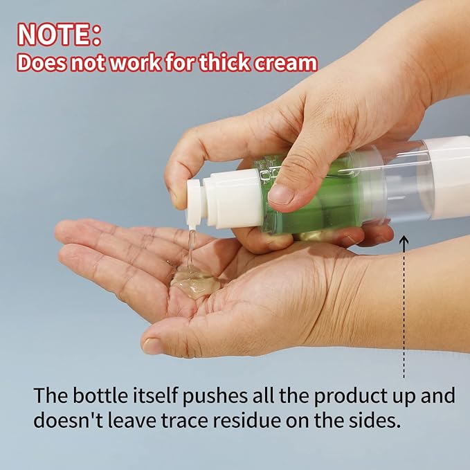 LONGWAY 3.4 Oz 100ml Clear Airless Cosmetic Cream Pump Bottle Travel Size Dispenser Refillable Containers for Shampoo, Foundation, Lotion (Pack of 6)