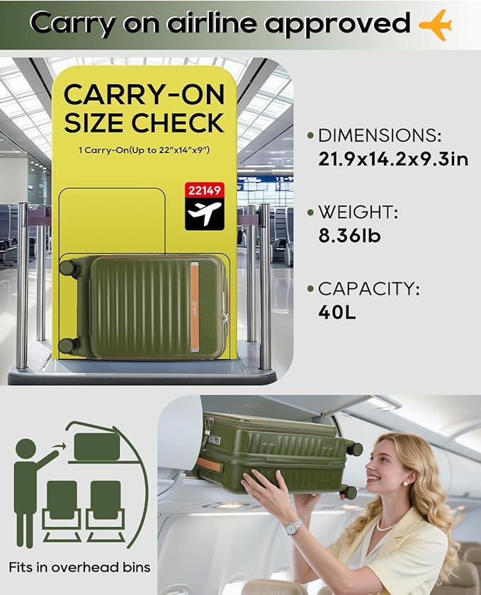 Joyway Carry on Luggage Airline Approved with Front Compartment and Cup Holder, 20 Inch Hard Shell Carry-on Suitcase with Spinner Wheels and TSA Lock for Women Men