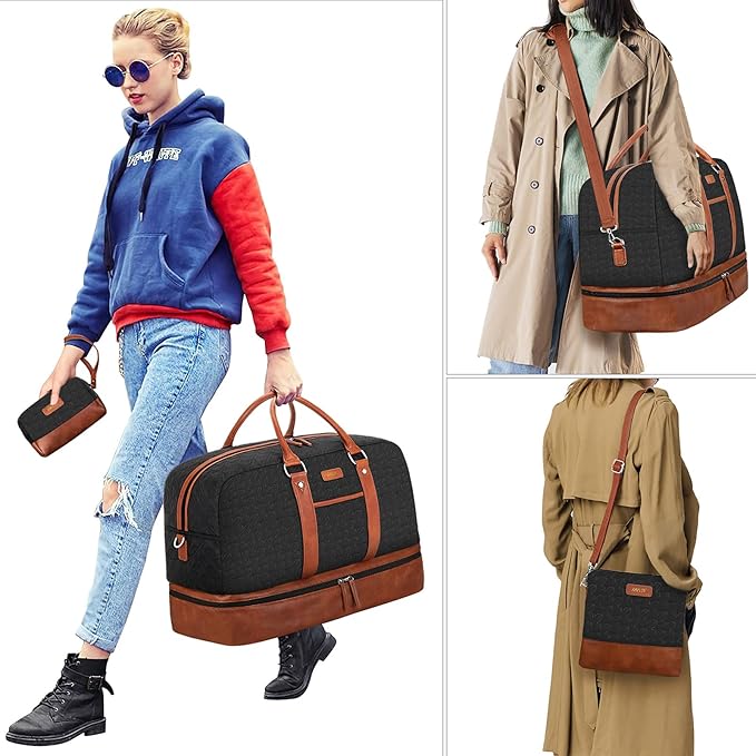Weekender Bag for Women, Large Overnight Bag Canvas Travel Duffel Bag Carry On Tote with Shoe Compartment 21" 3Pcs Set