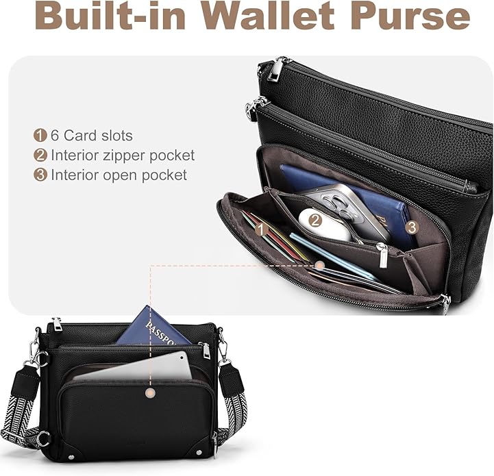 SYTRAH Anti-Theft Crossbody Purse for Women, Crossbody Shoulder Bag with Built-in Wallet & RFID Blocking for Travel Workout