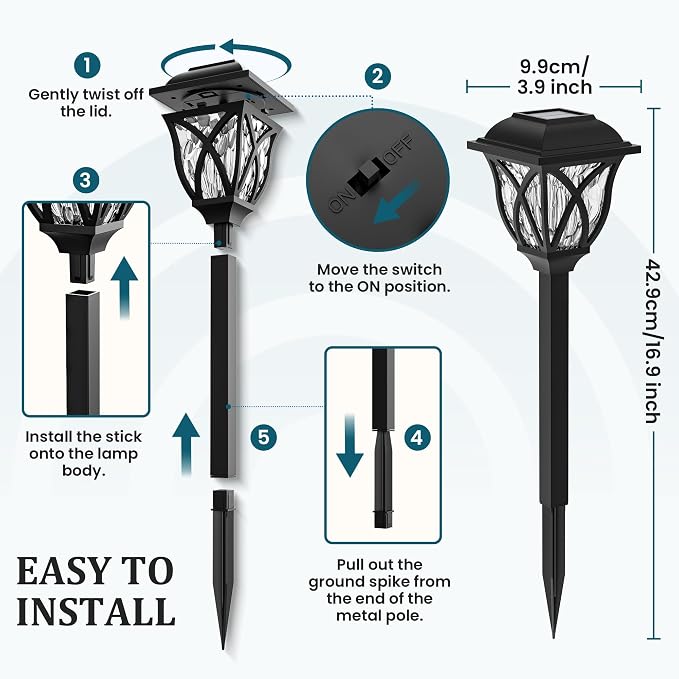 GIGALUMI 6 Pack Solar Lights Outdoor Waterproof, LED Solar Garden Lights | Outdoor Decorations, Garden Decor for Yard, Patio, Landscape, Planter, Walkway (Cold White)