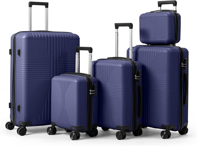 Karl home Luggage Sets 5 Piece, PP Hard Case Suitcase Set with Built-in Lock Spinner Wheels, Lightweight Durable Carry on Luggage for Business Travel - Blue (12/16/20/24/28")