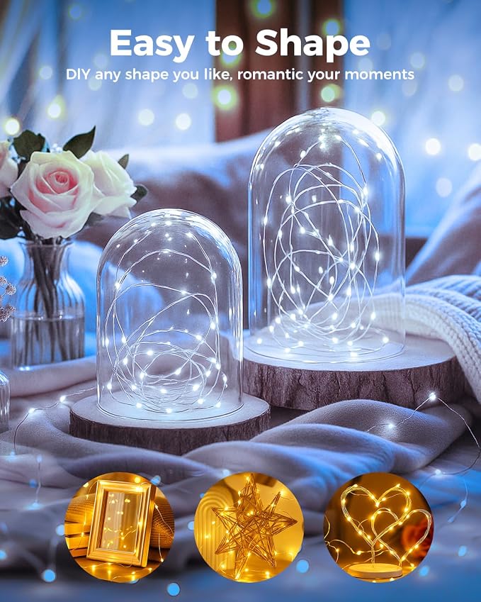 btfarm 12 Pack Fairy Lights Battery Operated, 7FT 20 LED Mini String Lights Waterproof Silver Wire for Mason Jars Centerpiece Table Crafts Bedroom Christmas Decoration, Cool-Warm White