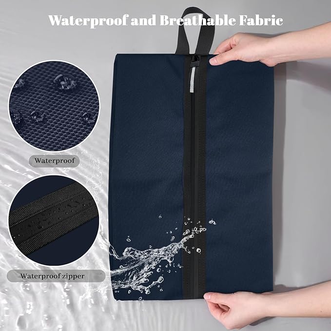 Waterproof Shoe Bag Odor Absorbing Multifunctional Storage Lightweight Shoe Dust Bags with Zipper for Gym Sports Travel Work Men and Women(Navy Blue, 1-Pack)