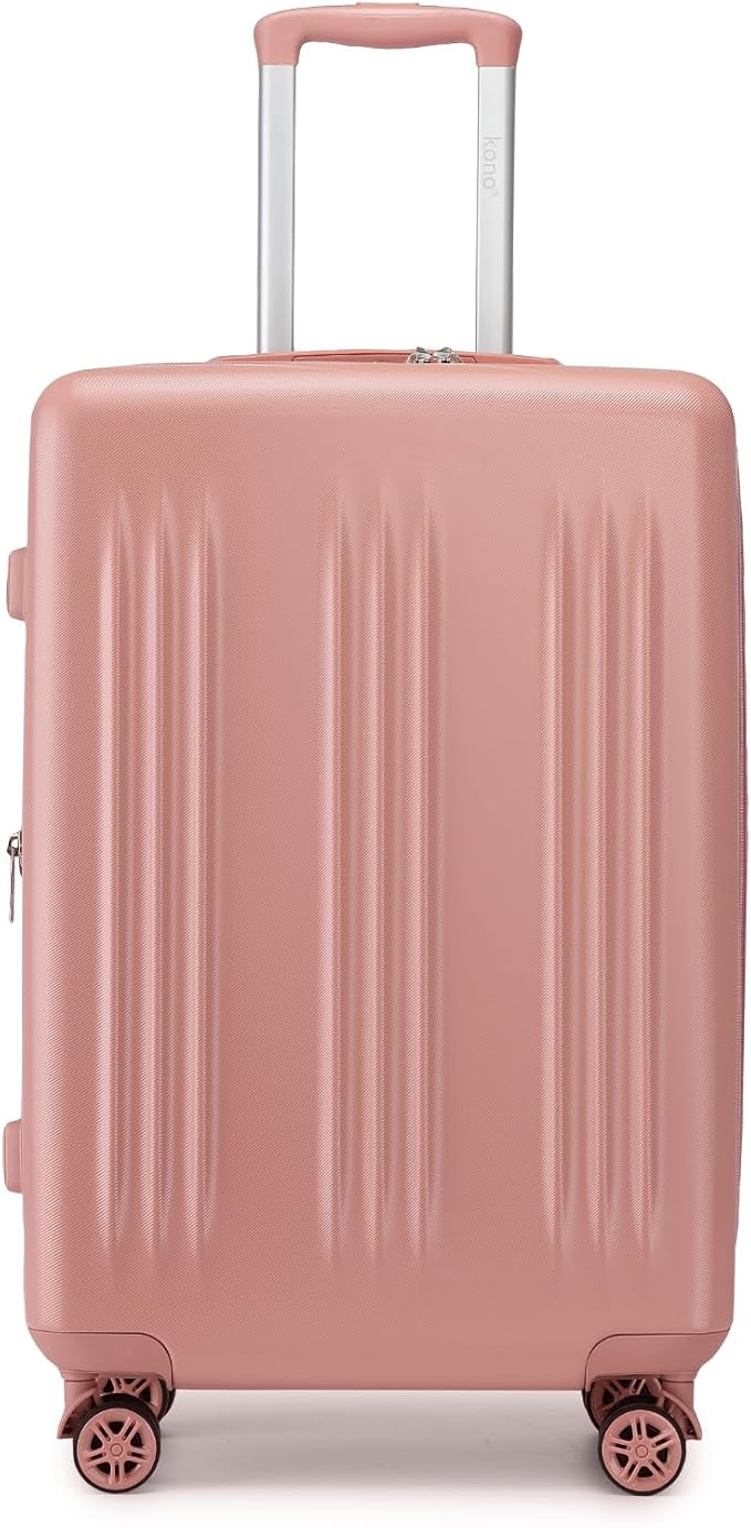 Kono Lightweight 24 Inch Expandable Luggage with Quiet Spinner Wheels TSA Lock, Scratch and Drop Resistant PC+ABS Hardside Durable Medium Checked Suitcase, Nude/Rose Gold