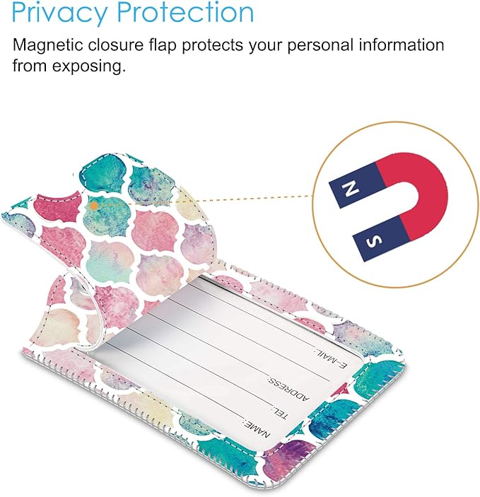 Fintie Luggage Tags, Privacy Cover ID Label with Stainless Steel Loop and Address Card for Travel Bag Suitcase - Moroccan Love (2 Piece)