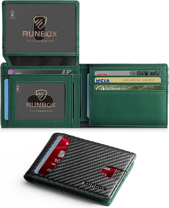 RUNBOX Wallet for Men Slim Rfid Leather 2 ID Window With Gift Box | Slim, Rfid, 2 ID Window, With Gift Box, Slim, Rfid