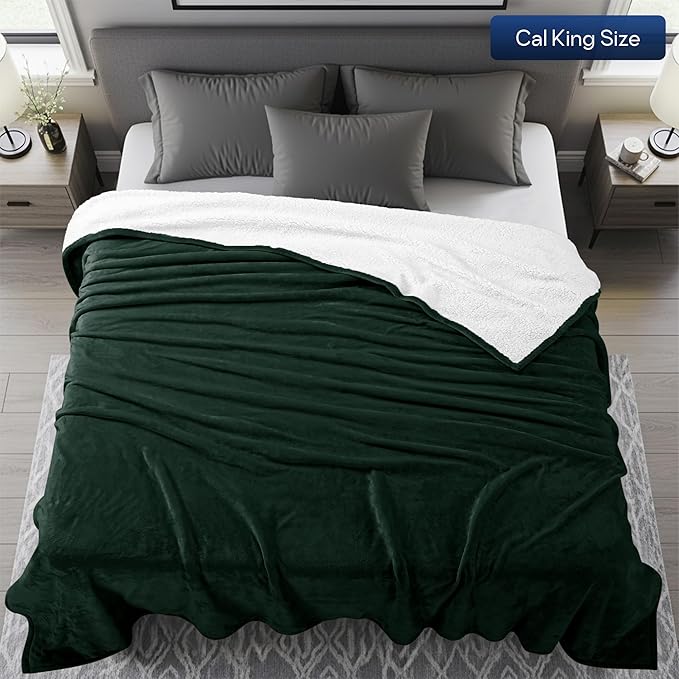 Utopia Bedding Sherpa Blanket California King Size (Forest Green, 102x96 Inches) - Soft Lightweight Plush Fleece Reversible Blanket for Bed, Sofa, Couch, Camping and Travel